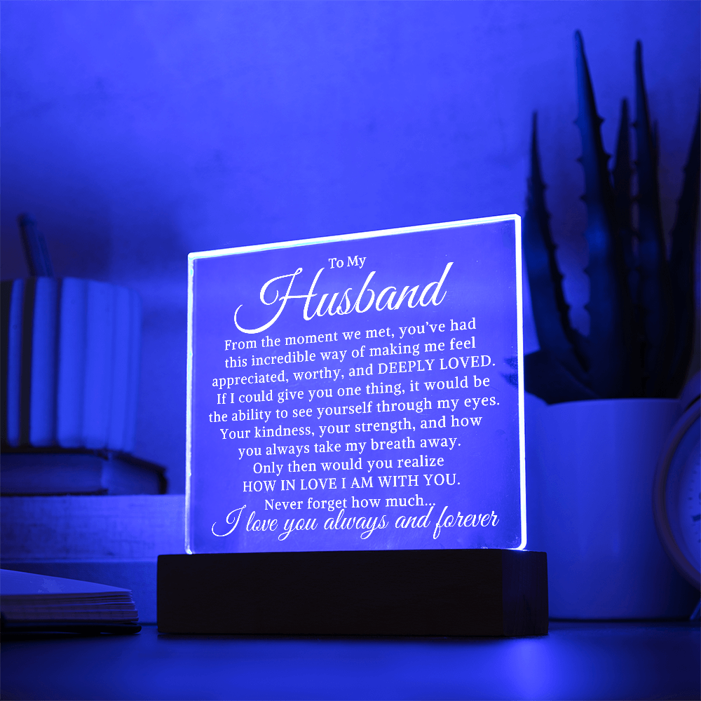 Gift for My Husband "How In Love I Am" | Acrylic Plaque With Lighted Base