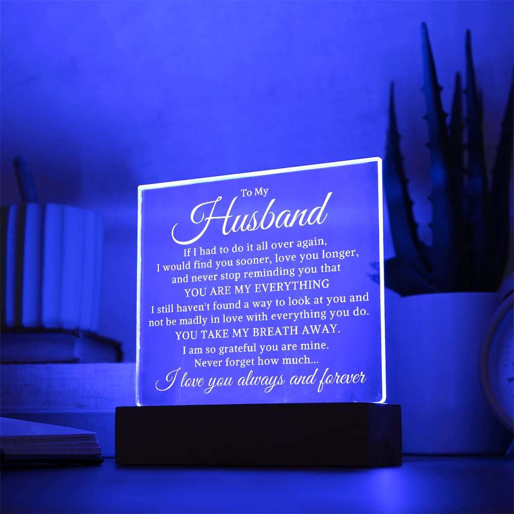 Gift for My Husband "You Take My Breath Away" | Acrylic Plaque With Lighted Base