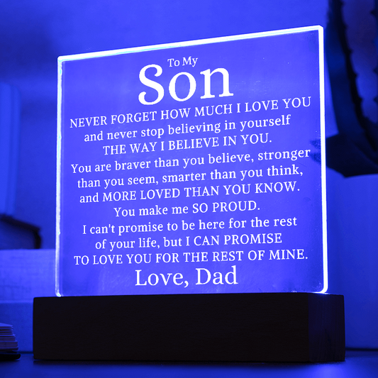 Gift For My Son Love Dad "Make Me Proud" |  Acrylic Plaque With Lighted Base