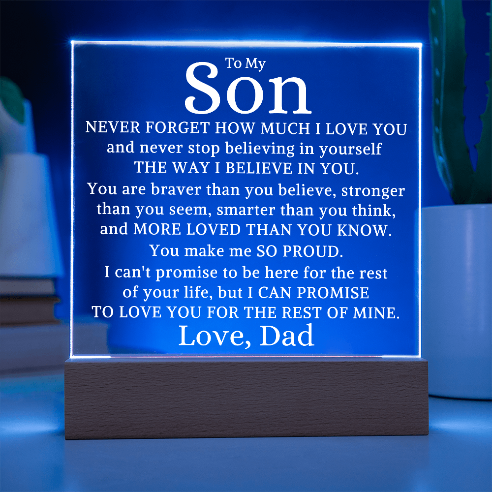 Gift For My Son Love Dad "Make Me Proud" |  Acrylic Plaque With Lighted Base