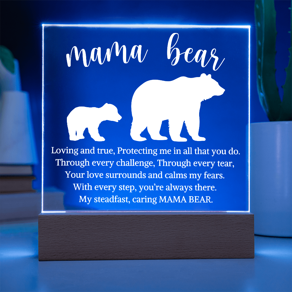 Gift for Mom "Mama Bear" | Acrylic Plaque With Lighted Base