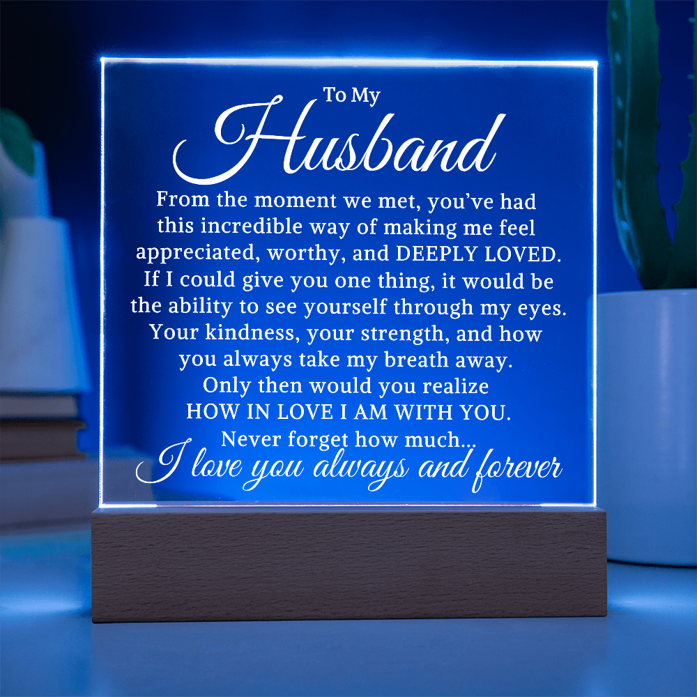 Gift for My Husband "How In Love I Am" | Acrylic Plaque With Lighted Base