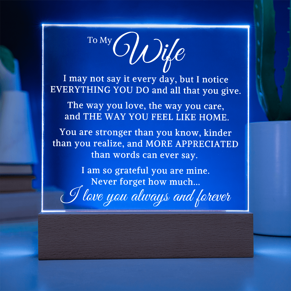 Gift for My Wife "Feel Like Home" | Acrylic Plaque With Lighted Base