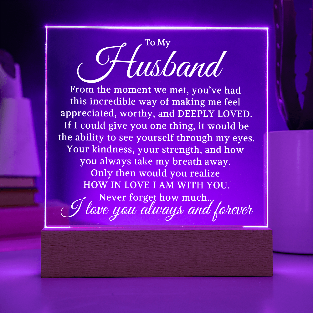 Gift for My Husband "How In Love I Am" | Acrylic Plaque With Lighted Base
