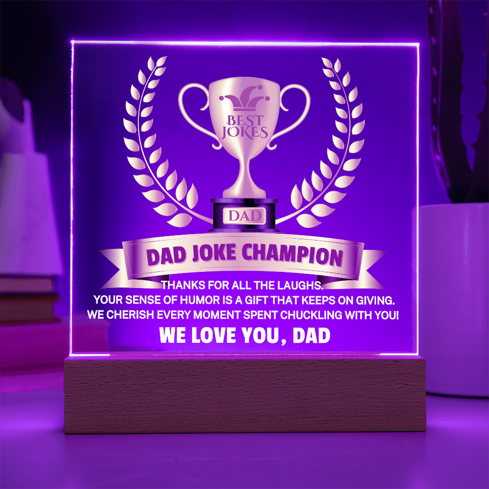 Gift for Dad "Dad Joke Champion" | Acrylic Plaque With Lighted Base