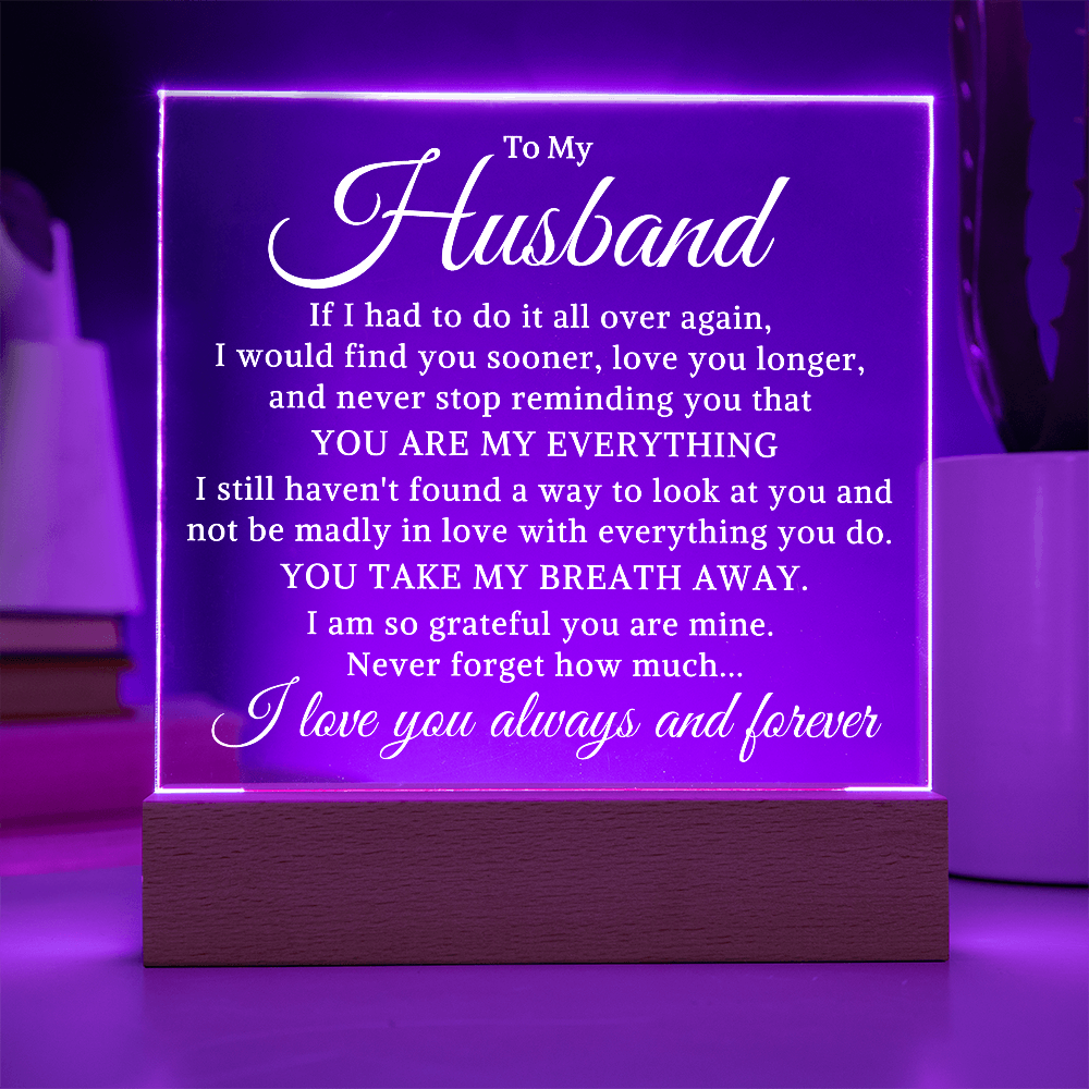 Gift for My Husband "You Take My Breath Away" | Acrylic Plaque With Lighted Base
