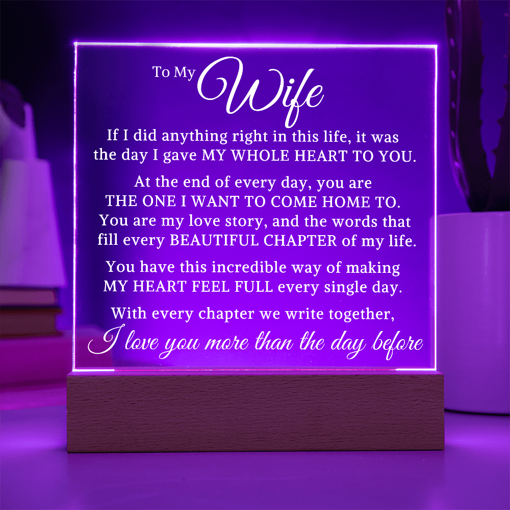 Gift for My Wife "Heart To You" | Acrylic Plaque With Lighted Base