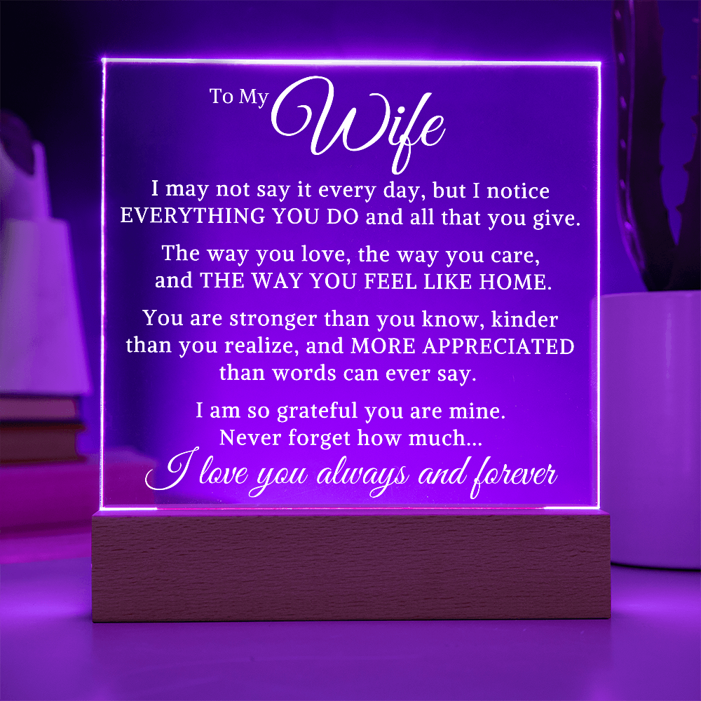 Gift for My Wife "Feel Like Home" | Acrylic Plaque With Lighted Base