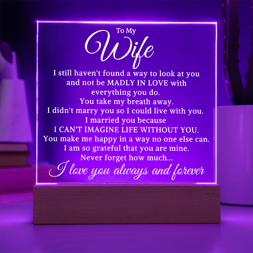 Gift for My Wife "Can't Imagine Life Without You" | Acrylic Plaque With Lighted Base