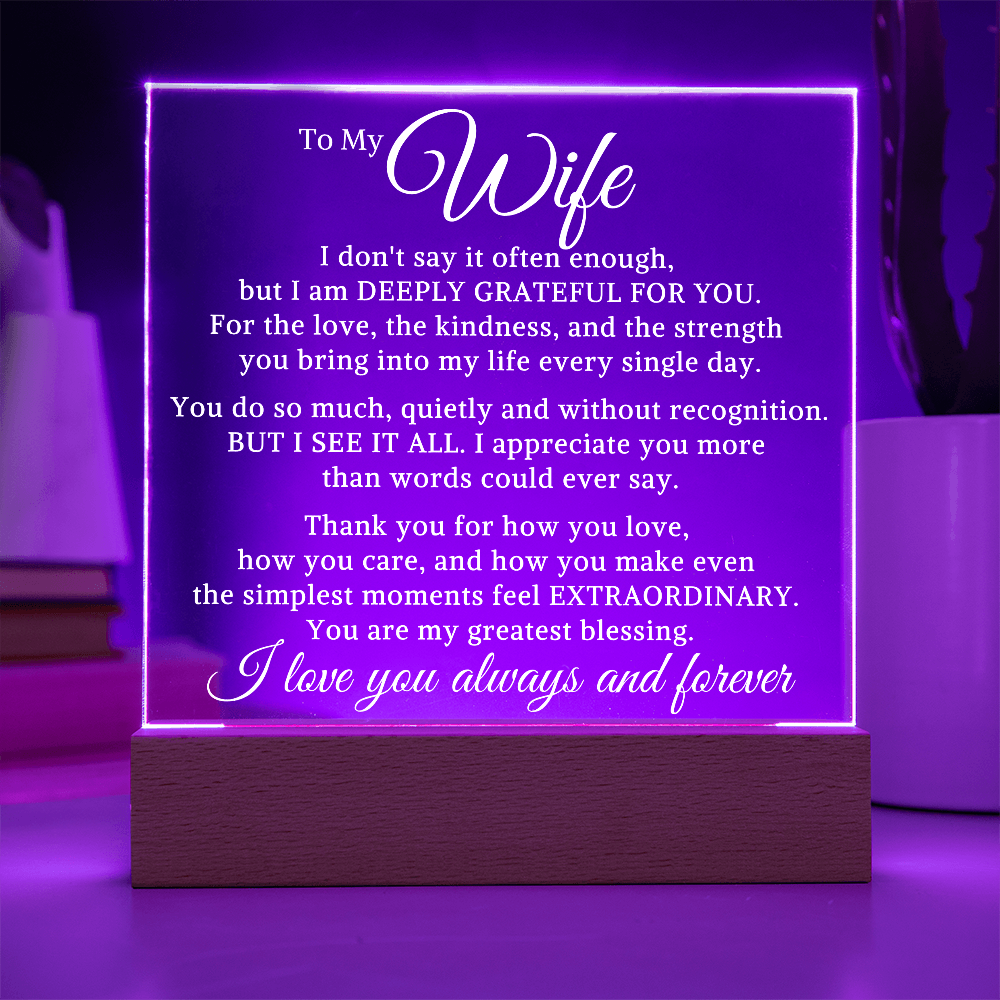 Gift for My Wife "Extraordinary" | Acrylic Plaque With Lighted Base