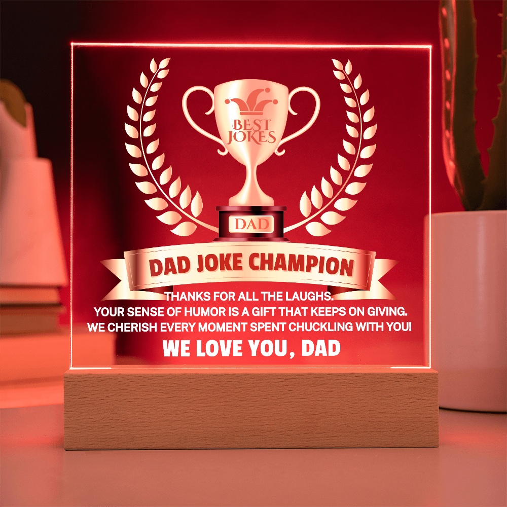 Gift for Dad "Dad Joke Champion" | Acrylic Plaque With Lighted Base