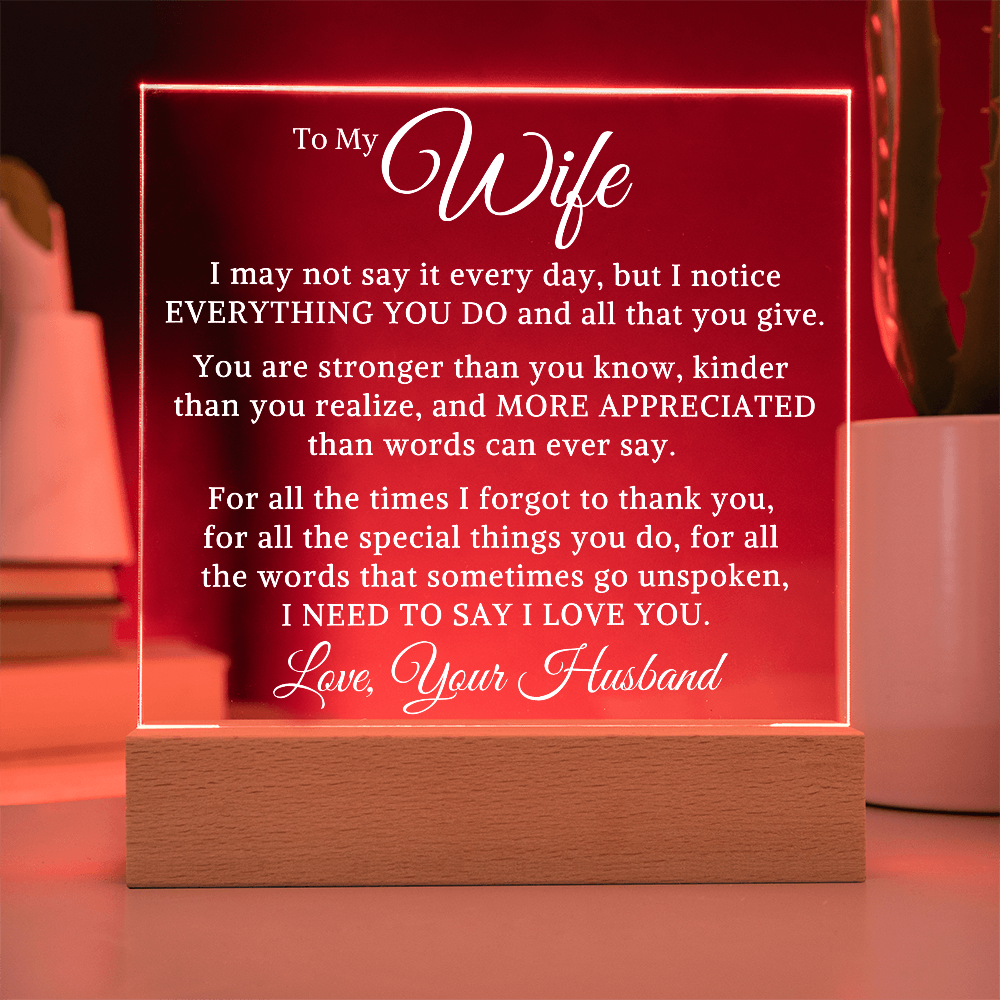 Gift for My Wife "For All The Special Things" | Acrylic Plaque With Lighted Base
