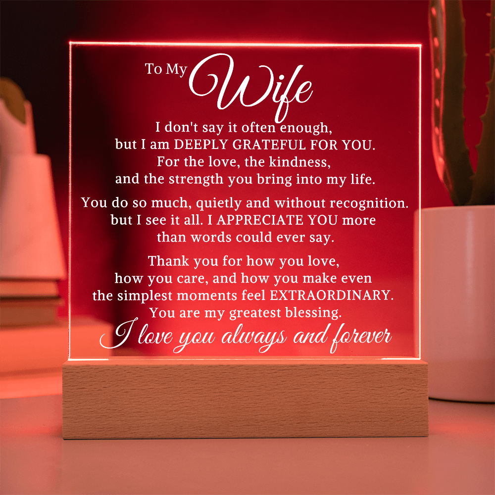 Gift for My Wife "Extraordinary" | Acrylic Plaque With Lighted Base