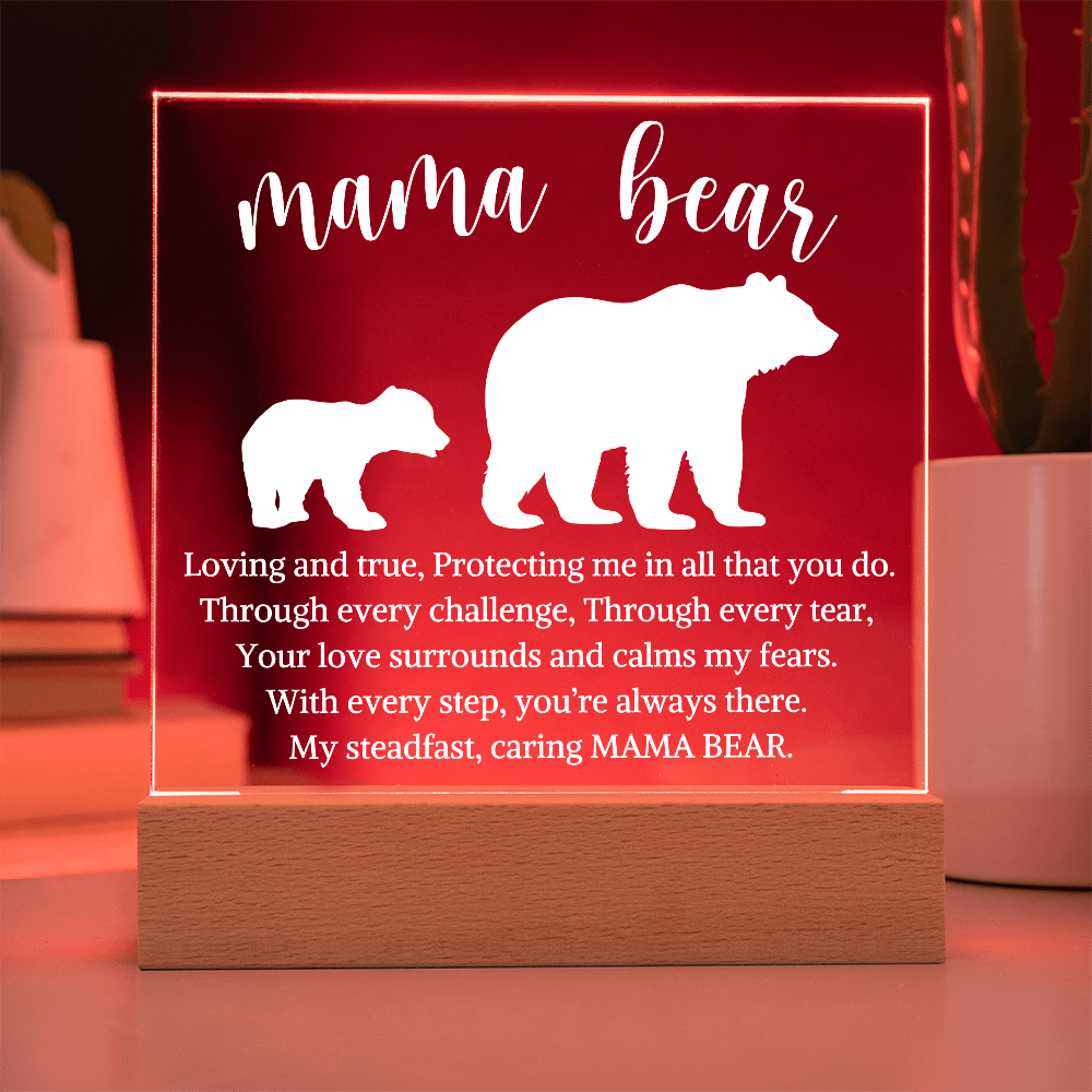 Gift for Mom "Mama Bear" | Acrylic Plaque With Lighted Base