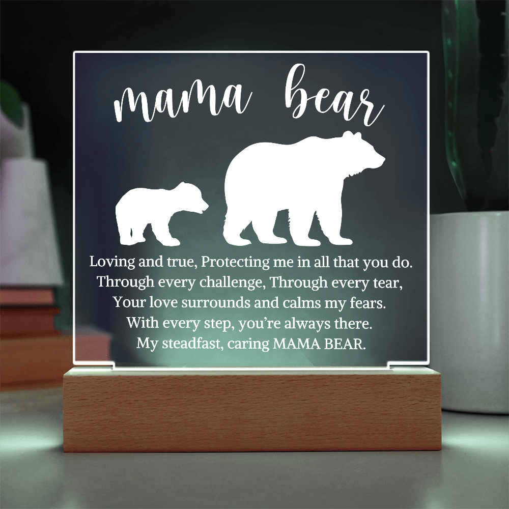 Gift for Mom "Mama Bear" | Acrylic Plaque With Lighted Base