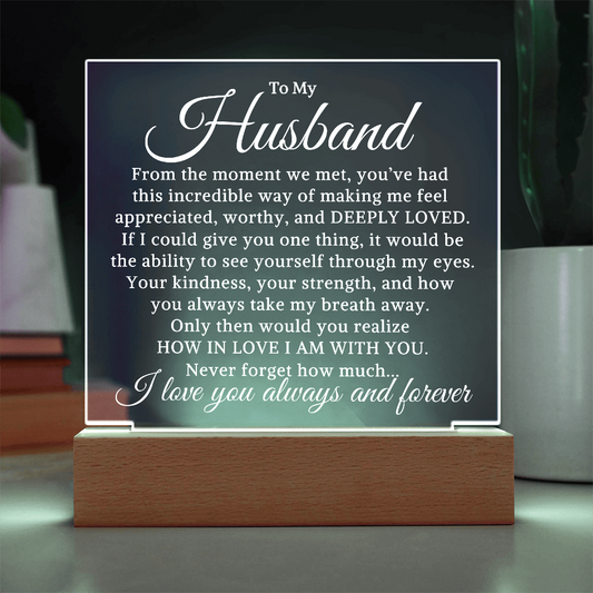 Gift for My Husband "How In Love I Am" | Acrylic Plaque With Lighted Base