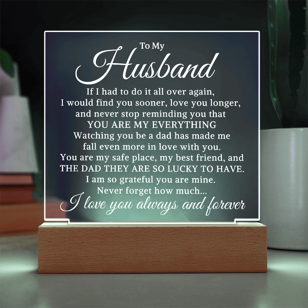 Gift for My Husband "Lucky to Have You" | Acrylic Plaque With Lighted Base