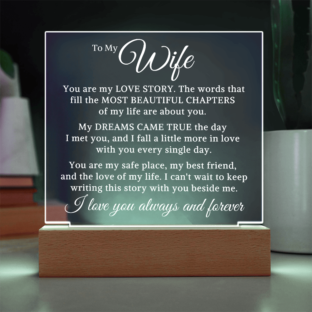 Gift for Wife "My Love Story" | Acrylic Plaque With Lighted Base