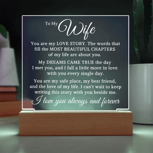 Gift for Wife "My Love Story" | Acrylic Plaque With Lighted Base