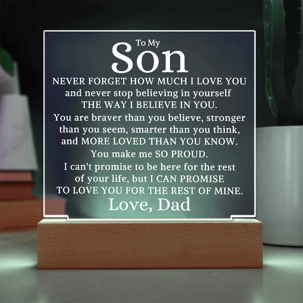 Gift For My Son Love Dad "Make Me Proud" |  Acrylic Plaque With Lighted Base