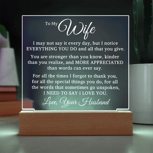 Gift for My Wife "For All The Special Things" | Acrylic Plaque With Lighted Base