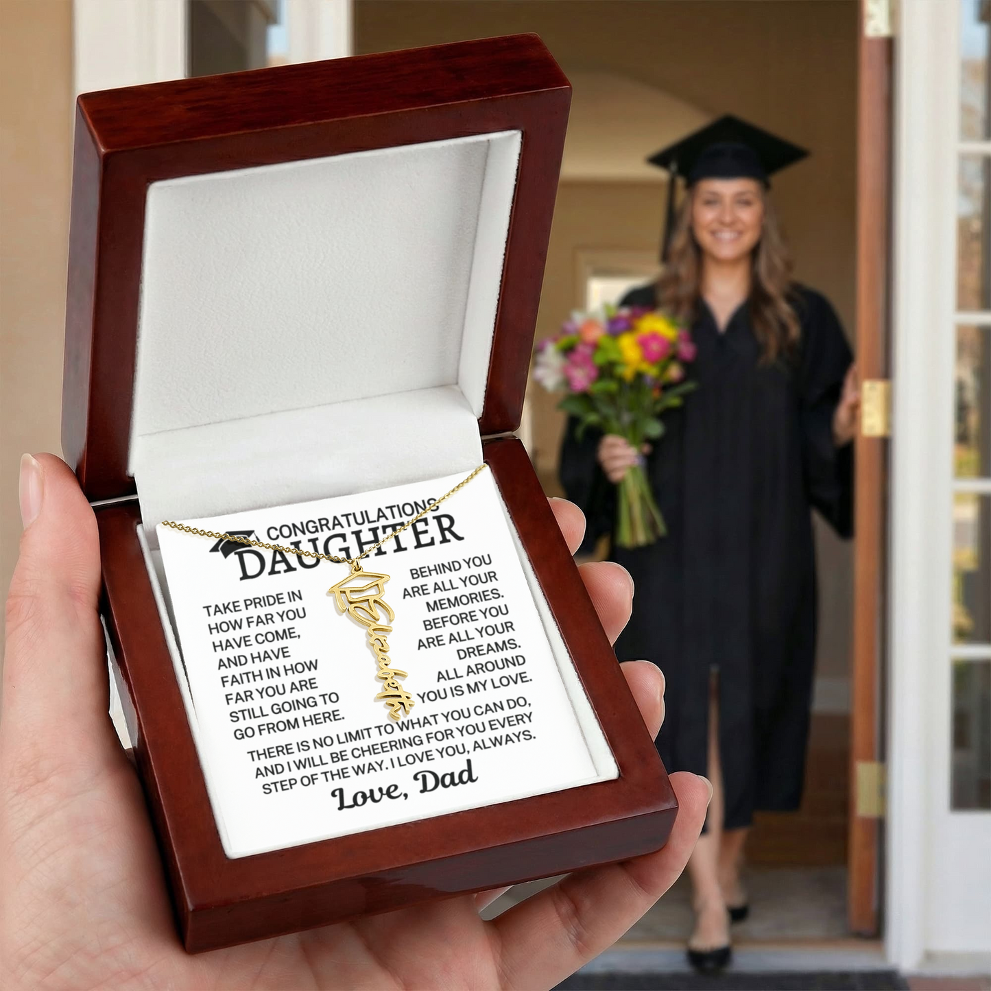 Gift for My Daughter "No Limit" | Graduation Cap Name Necklace