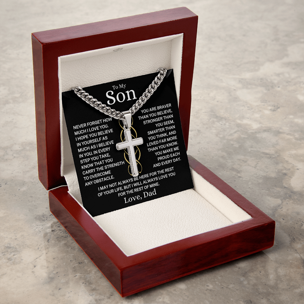 Gift for My Son Love Dad "Make Me Proud Each and Every Day" | Artisan Cross with Cuban Chain Necklace