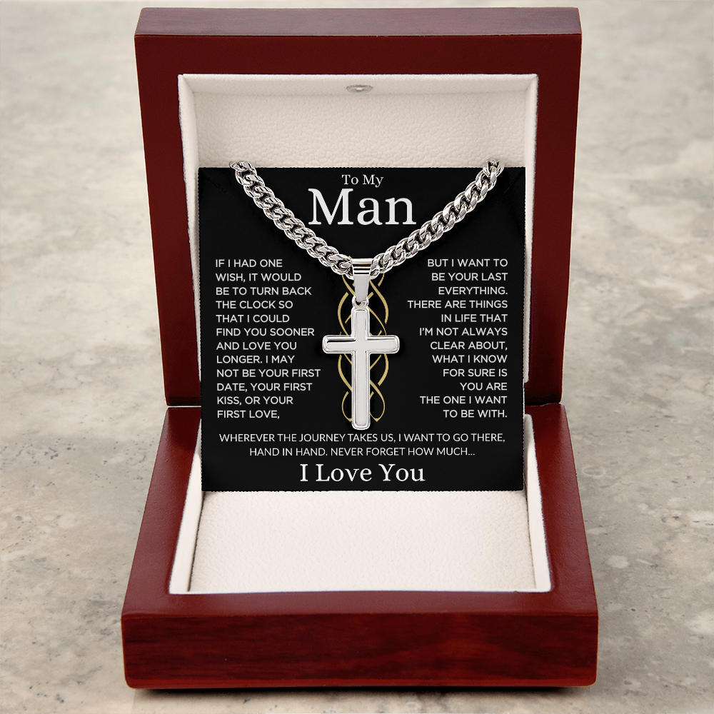 Gift for Man "Last Everything" | Cuban Chain with Artisan Cross Necklace