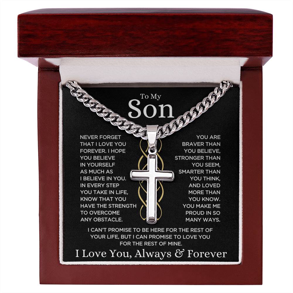 Gift for Son "Make Me Proud" | Cuban Chain with Artisan Cross