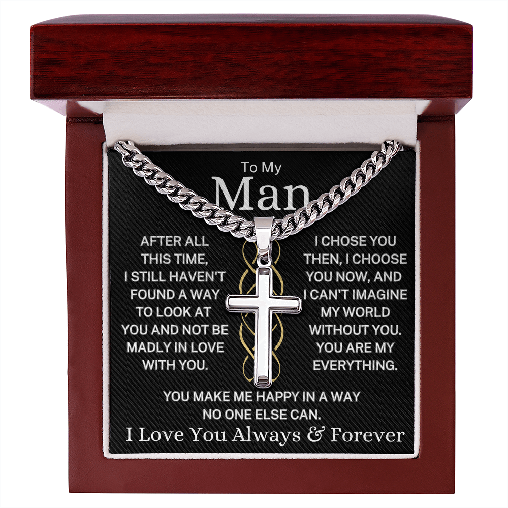 Gift for My Man "You Are My Everything" | Artisan Cross with Cuban Chain Necklace