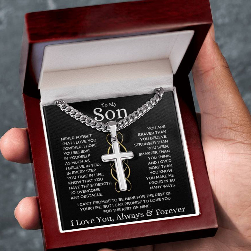 Gift for Son "Make Me Proud" | Cuban Chain with Artisan Cross