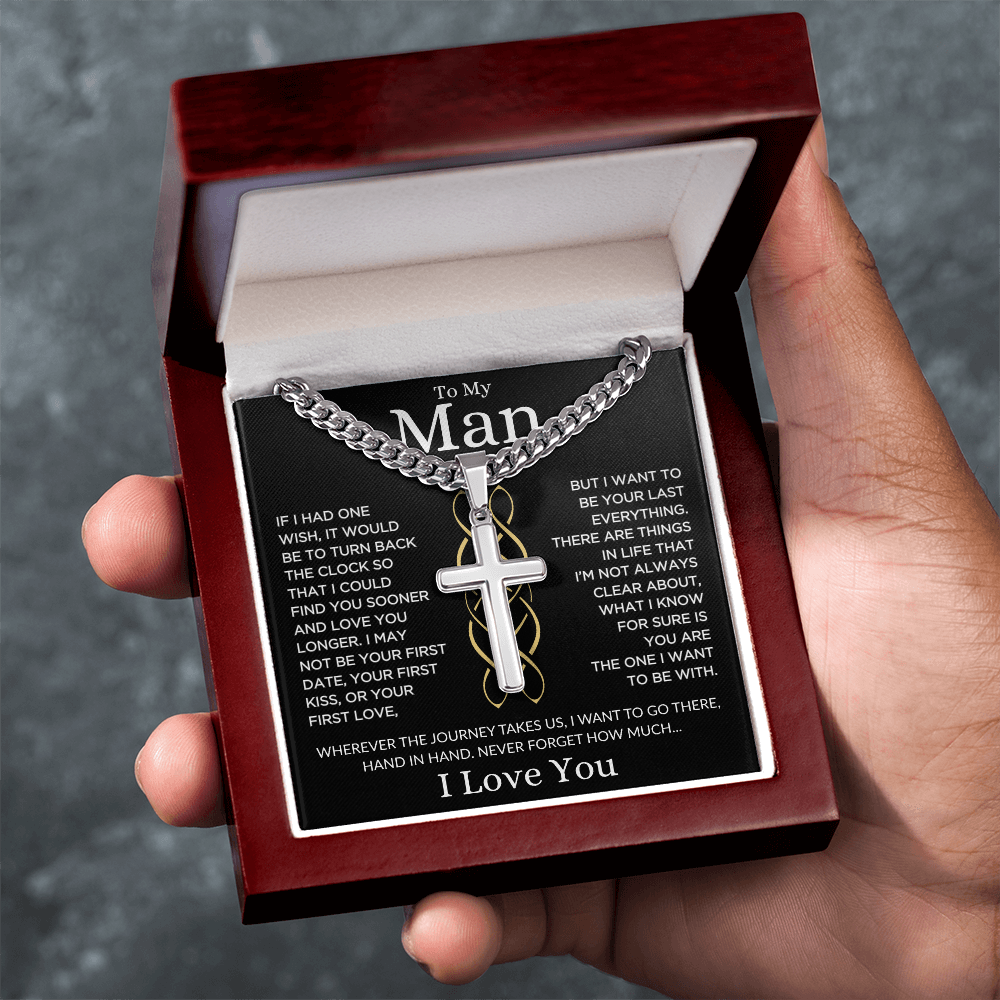 Gift for Man "Last Everything" | Cuban Chain with Artisan Cross Necklace