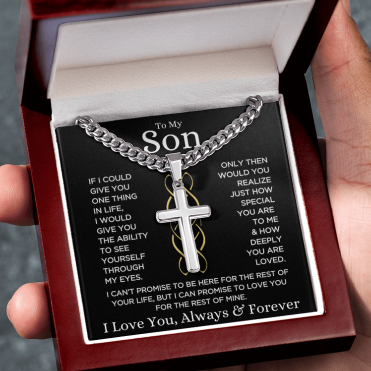 Gift for Son "How Deeply You Are Loved" | Artisan Cross with Cuban Chain Necklace