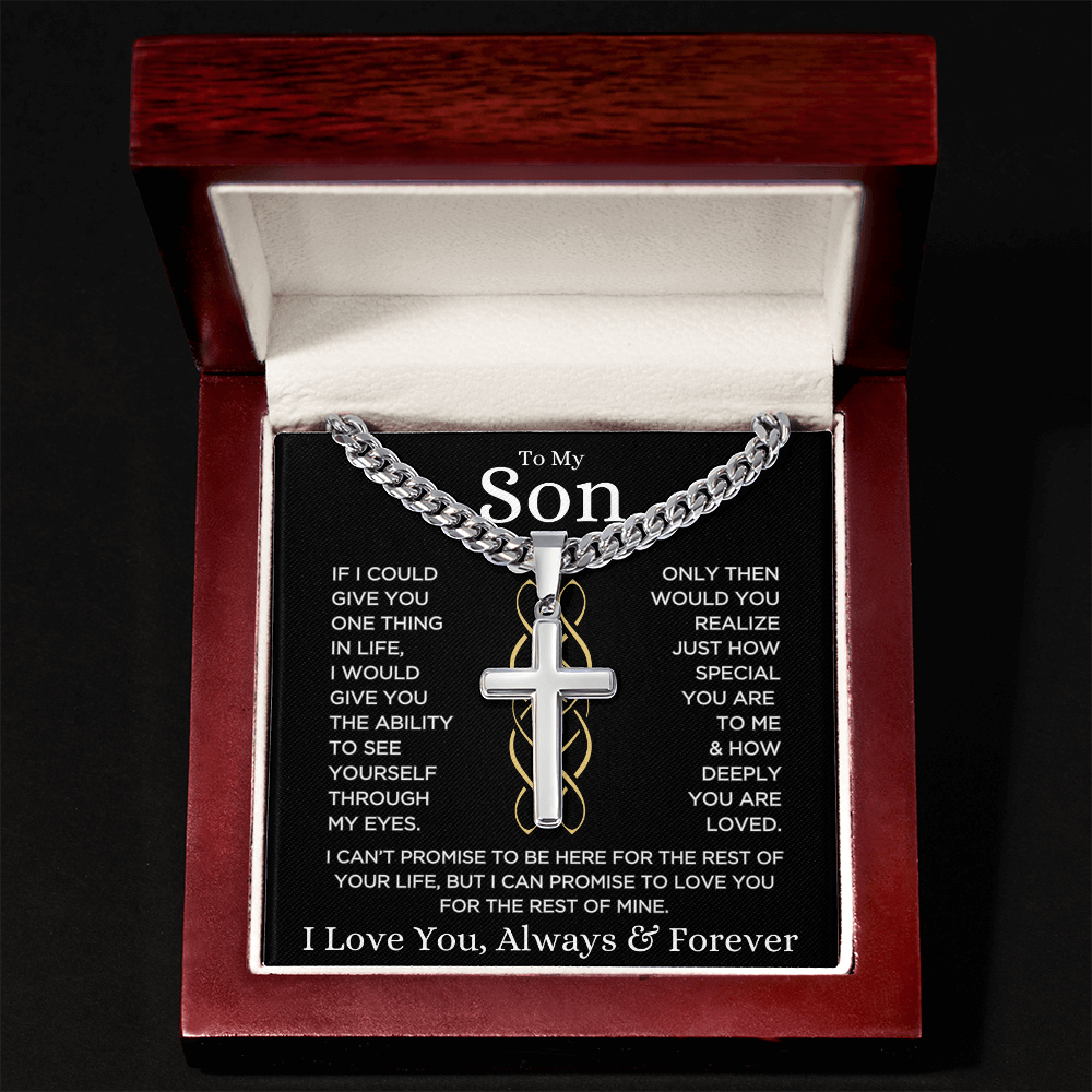 Gift for Son "How Deeply You Are Loved" | Artisan Cross with Cuban Chain Necklace