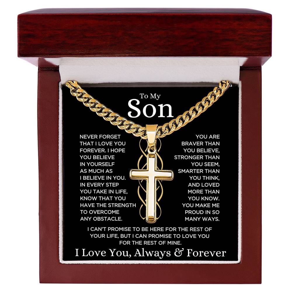 Gift for Son "Make Me Proud" | Cuban Chain with Artisan Cross