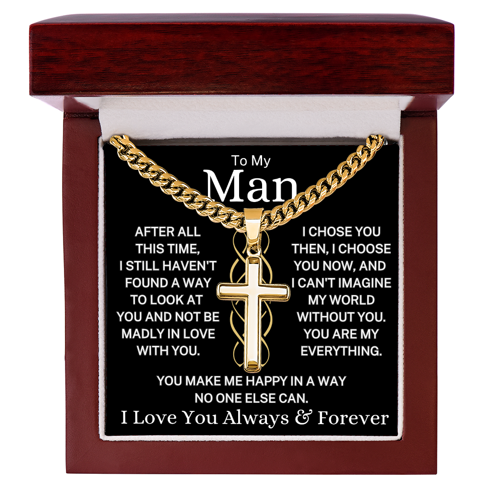 Gift for My Man "You Are My Everything" | Artisan Cross with Cuban Chain Necklace