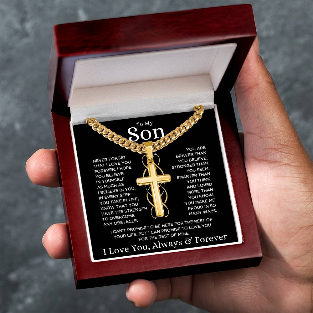 Gift for Son "Make Me Proud" | Cuban Chain with Artisan Cross