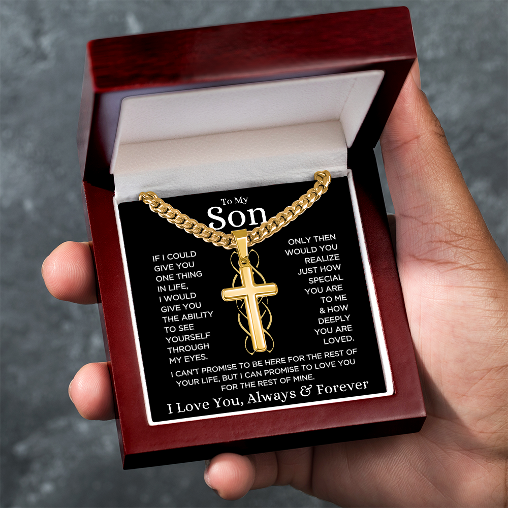 Gift for Son "How Deeply You Are Loved" | Artisan Cross with Cuban Chain Necklace