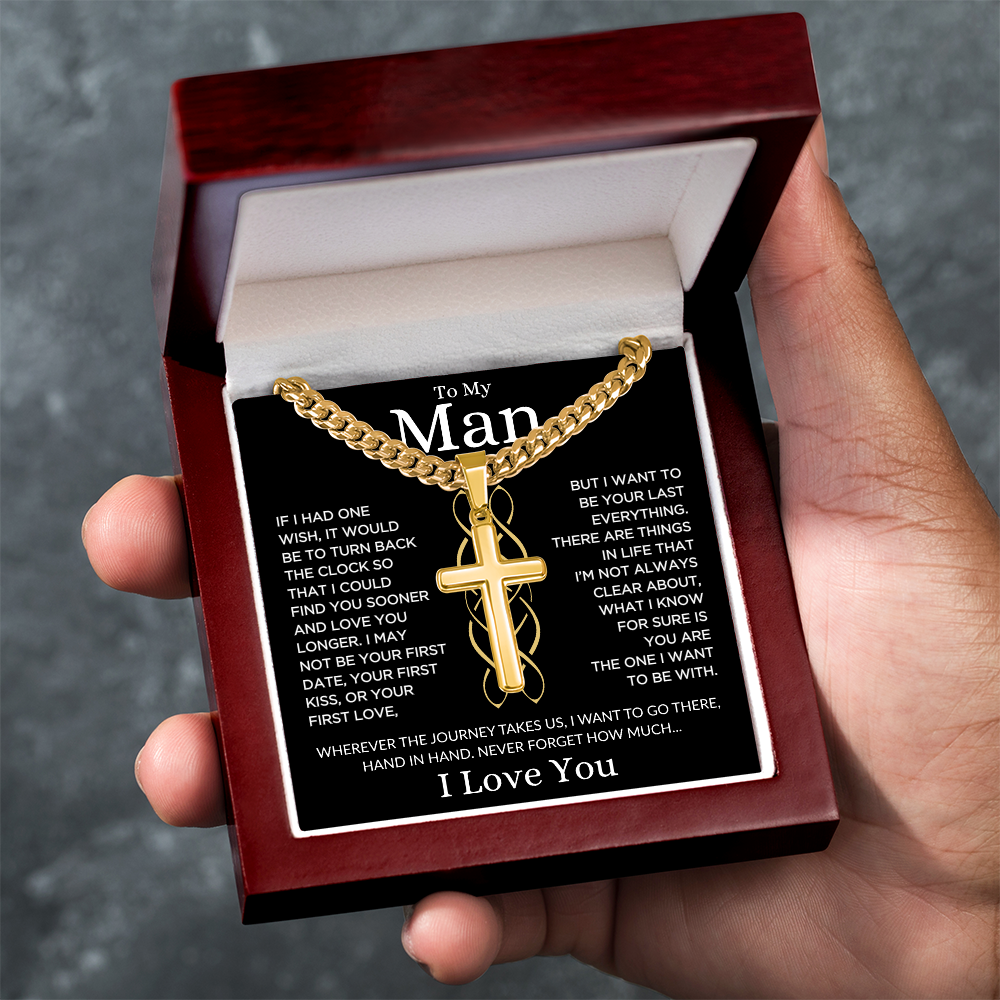 Gift for Man "Last Everything" | Cuban Chain with Artisan Cross Necklace