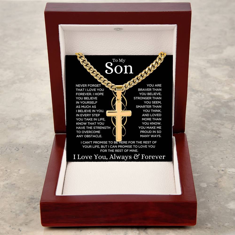 Gift for Son "Make Me Proud" | Cuban Chain with Artisan Cross