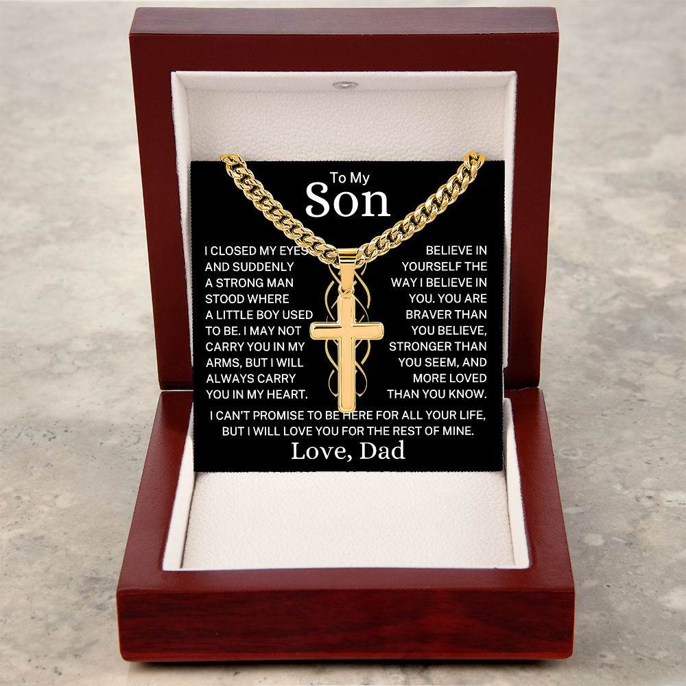 Gift for My Son Love Dad "Suddenly A Strong Man" | Artisan Cross with Cuban Chain Necklace