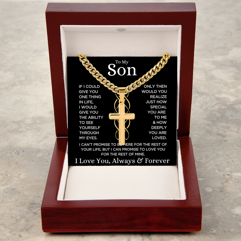 Gift for Son "How Deeply You Are Loved" | Artisan Cross with Cuban Chain Necklace
