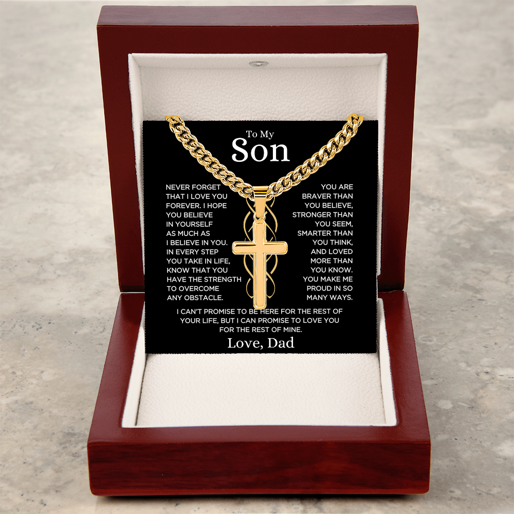 Gift for Son From  Dad "Make Me Proud" | Cuban Chain with Artisan Cross