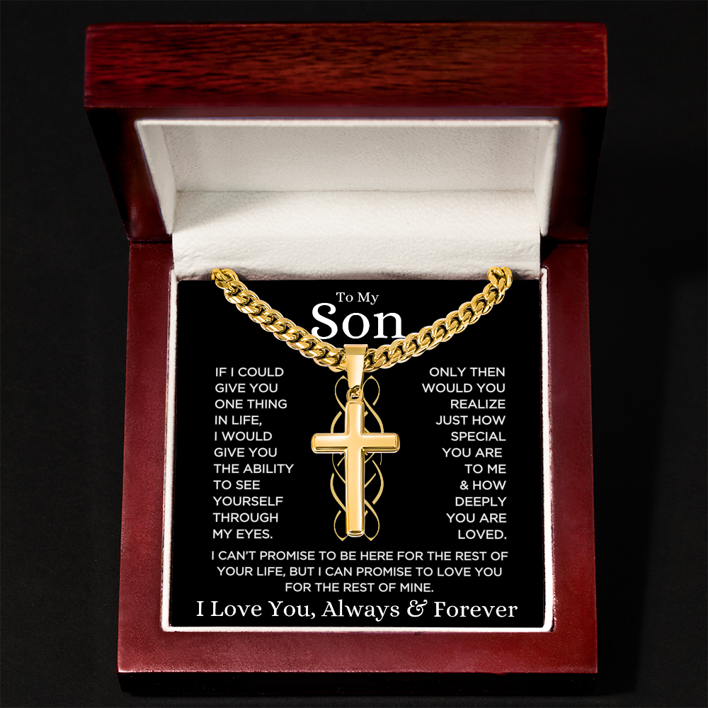 Gift for Son "How Deeply You Are Loved" | Artisan Cross with Cuban Chain Necklace
