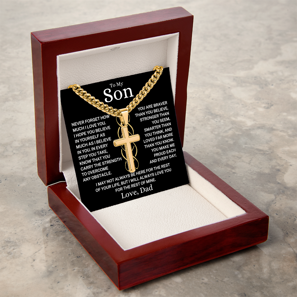 Gift for My Son Love Dad "Make Me Proud Each and Every Day" | Artisan Cross with Cuban Chain Necklace