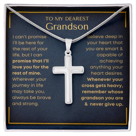 Grandson "Never Give Up" | Cross Necklace - Two Tone Box Shoptopia Jewelry